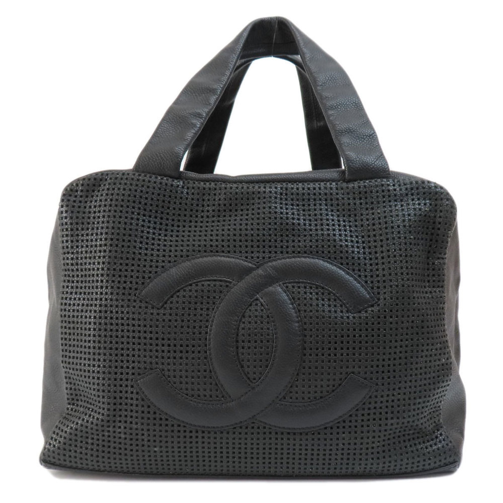 Chanel Coco Mark Silver Hardware Handbag Black Calf